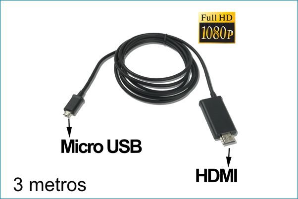 Cable MHL MicroUSb a HDMi . Negro . 3 metros